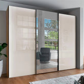 Monaco 3000 Bianco Oak Champagne Glass Triple Sliding Door Wardrobe with Mirror - Pendle Village Furniture
